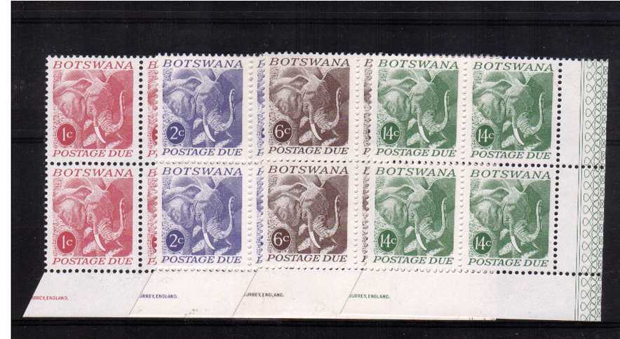 African Elephant - Postage Due set of four superb unmounted mint corner blocks of four.<br/><br/>
<b>NYQ08</b>