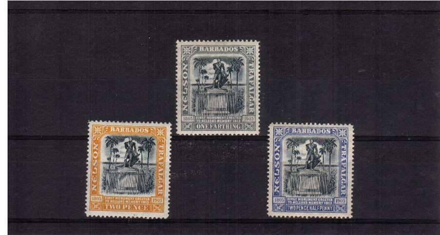 The Nelson Centenary set of three lightly mounted mint bright and fresh.
<br><b>ZKS</b>