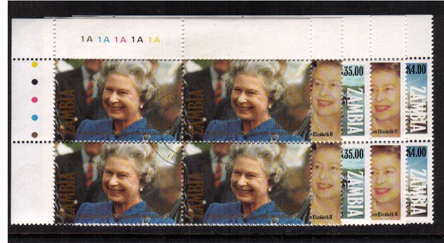 Queen Elizabeths' Accession set of five in superb fine used CYLINDER blocks of four.