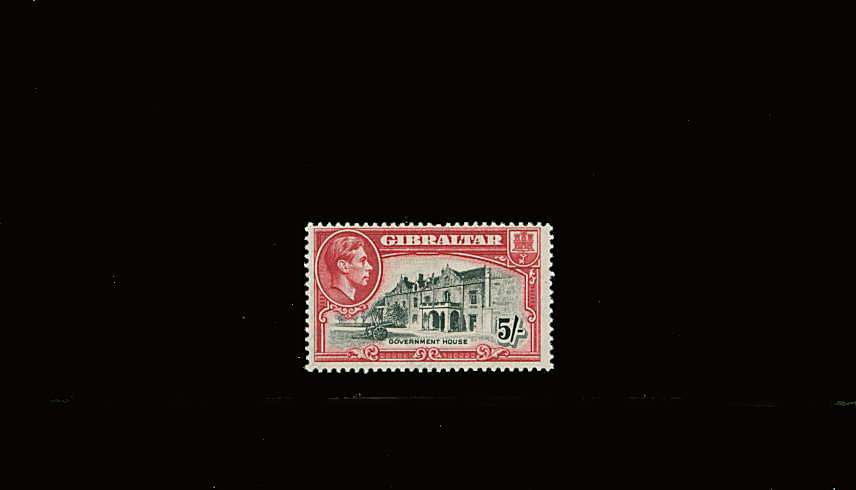 5/- Black and Carmine - Perforation 13<br/>
A fine lightly mounted mint single. SG Cat £42