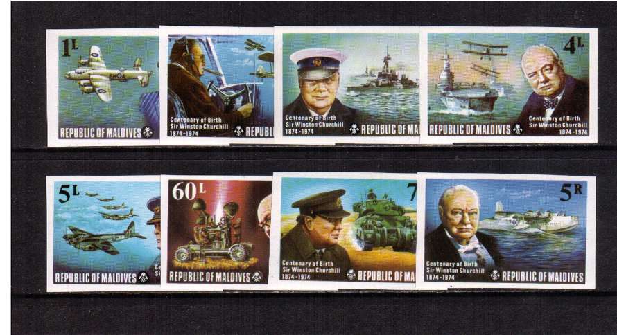 Birth Centenary of Sir Winston Churchill set of eight IMPERFORATE superb unmounted mint