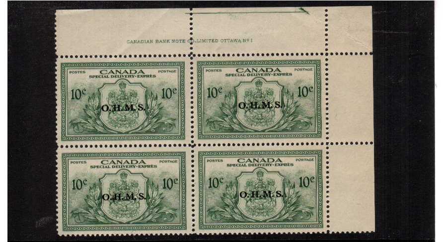 A superb unmounted mint plate block of four