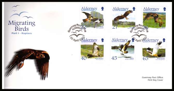 Migrating Birds - 1st series -  Raptors set of six on unaddressed illustrated First Day Cover with special cancel.