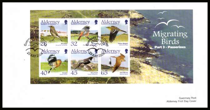 Migrating Birds - 3rd series - Passerines minisheet on unaddressed plain but official First Day Cover with special cancel.