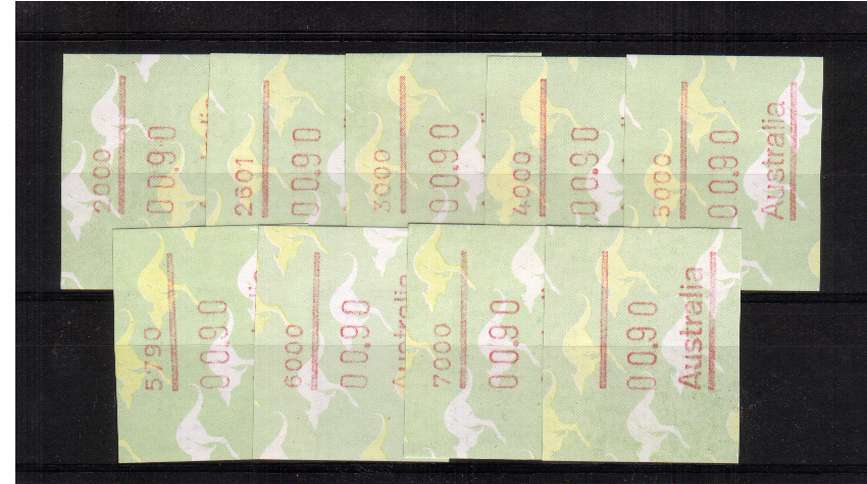 Roo 90c FRAMA set of nine superb unmounted mint<br/>Issue Date: 22 OCT 1985