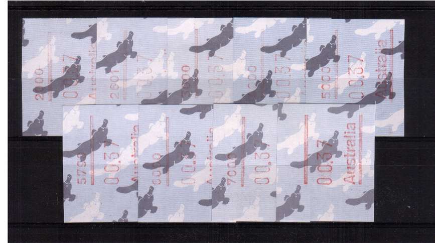 Platypus FRAMA set of nine superb unmounted mint<br/>Issue Date:1 JULY 1987