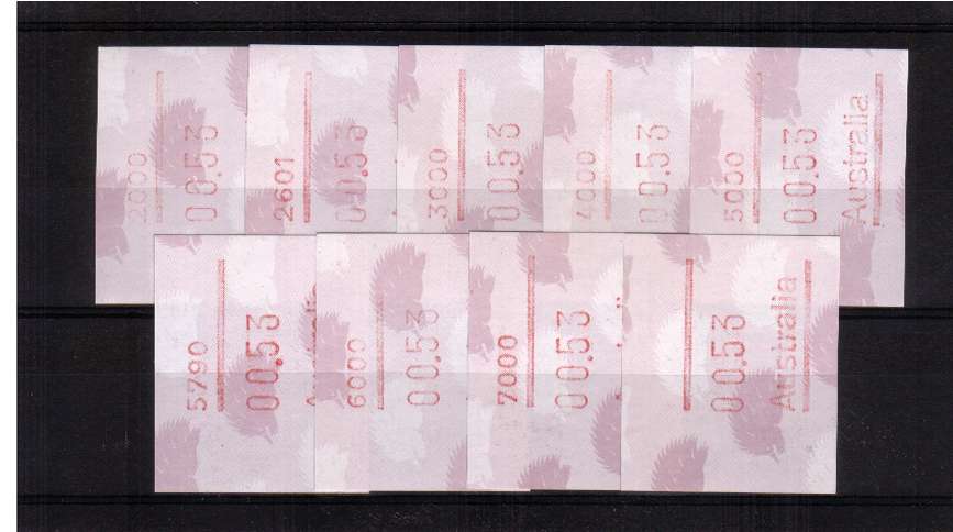 53c Echidna FRAMA set of nine superb unmounted mint<br/>Issue Date:2 SEPT 1987