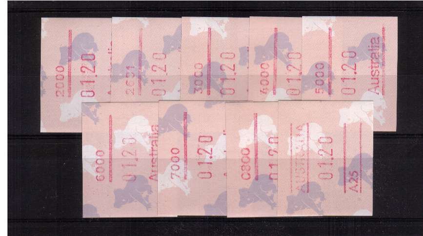 $1.20 Koala Bear FRAMA set of nine superb unmounted mint<br/>Issue Date: 3 SEPT 1990