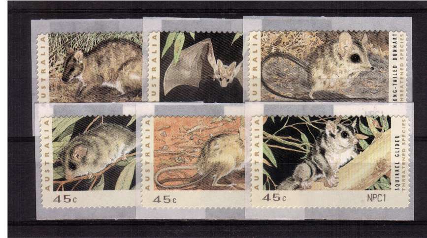 COUNTER PRINTED STAMPS<br/>
Endangered Species<br/>Complete set of six self adhesive bearing NPC1 imprint on SE corner for National Philatelic Center <br/>Issue Date: 21 JUNE 1993