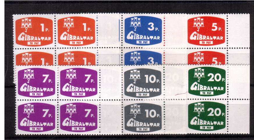 Postage due set of six in superb unmounted mint right side marginal blocks of four.