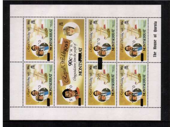 Charles & Diana Royal Wedding sheetlet with O.H.M.S. overprint INVERTED.<br/>SG O53c x4<br/>SG O53d x4<br/>SG O54c x1<br/>superb unmounted mint. SG Cat 130