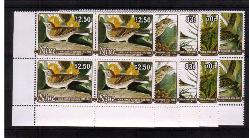 John J. Audubon - Birds set of five in superb unmounted mint corner blocks of four.