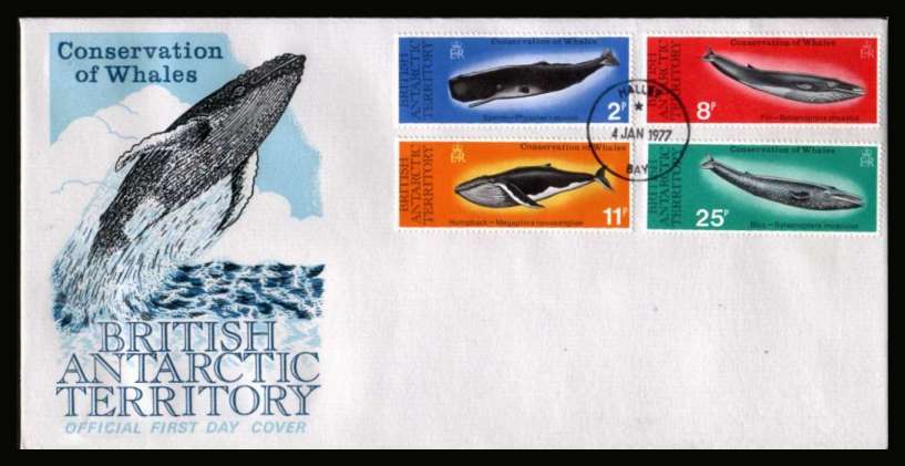 Whales set of four on illustrated unaddressed First Day Cover.