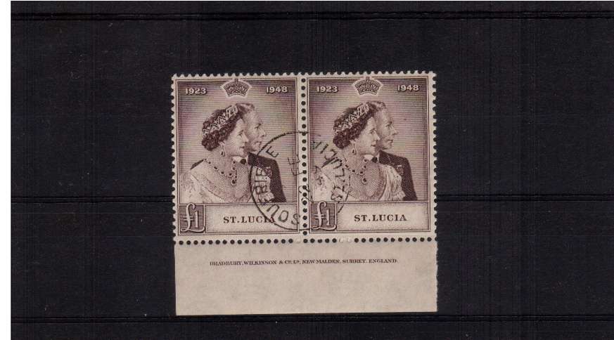 Silver Wedding 1 Purple-Brown superb fine used pair lower marginal showing Printers Imprint. Superb!
<b>SEARCH CODE: 1948RSW</b>
<br/><b>ZQJ</b>