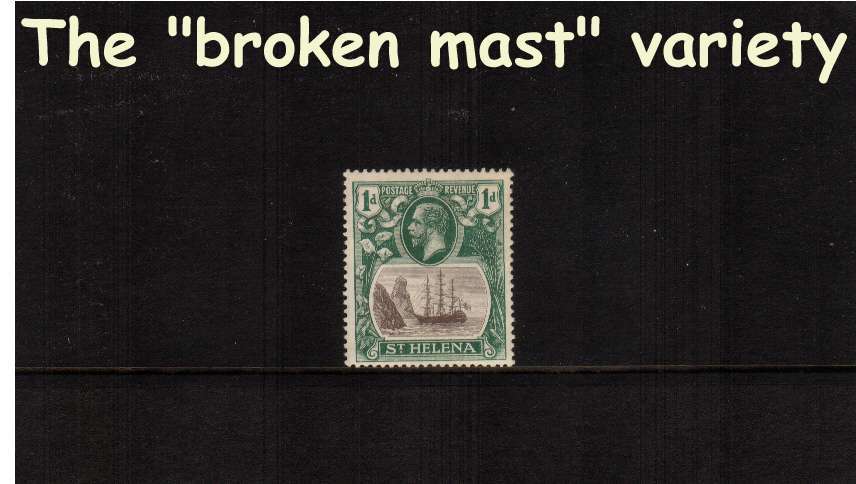 1d Grey and Green. A fine lightly mounted mint stamp showing the illustrated variety ''broken mast''
<br/><b>ZQG</b>