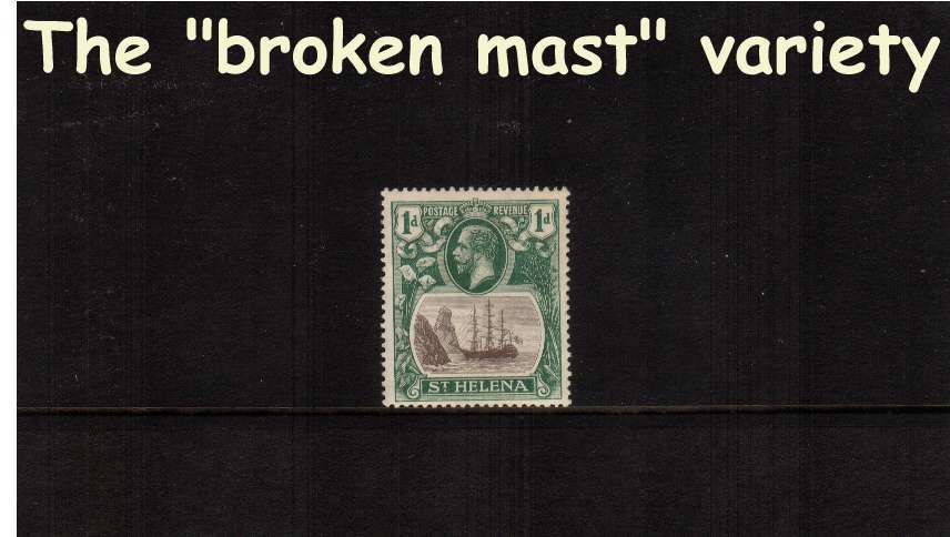 1d Grey and Green. A fine lightly mounted mint stamp showing the illustrated variety ''broken mast''
<br/><b>ZQG</b>