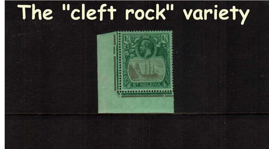 1/6d Grey and Green on Green. A superb unmounted mint SW corner stamp showing the illustrated variety ''cleft rock'' 

<br/><b>ZQG</b>