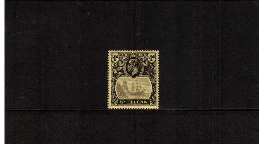 4d Grey and Black on Yellow. A fine lightly mounted mint stamp<br/>showing the illustrated variety ''broken mast'' 

<br/><b>ZQG</b>