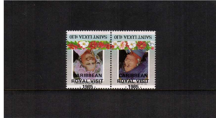 The ROYAL VISIT overprint on the $1.10 Queen Mother pair showing OVERPRINT INVERTED superb unmounted mint.
