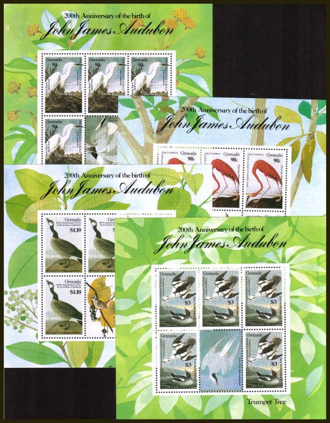 John J. Audubon - Birds - 2nd Issue.<br/>
The set of four in sheetlets of five with bird label.