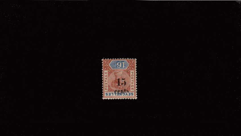 15 cents on 16 cents Chestnut and Untramarine showing OVERPRINT INVERTED lightly mounted mint with BPA certificate stating genuine. SG Cat �5.00
<br/><b>AQC</b>