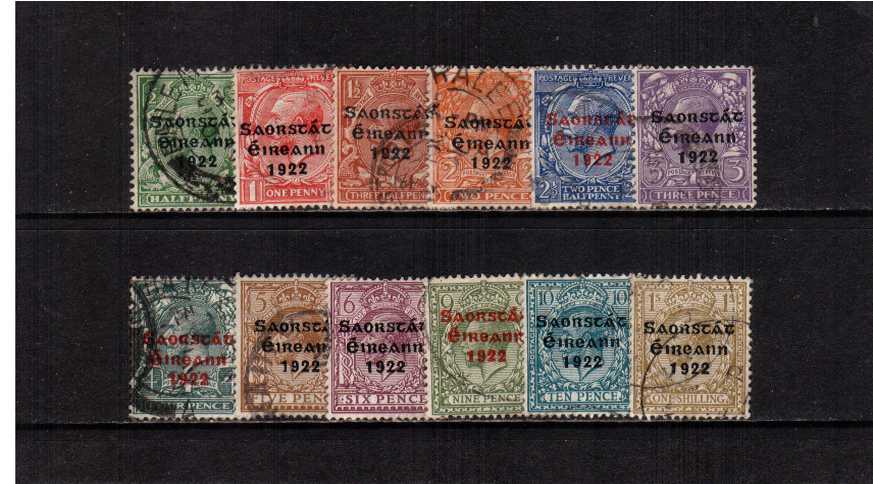 The SAORSTAT 3 line overprint set to the 1/- value set of twelve fine used