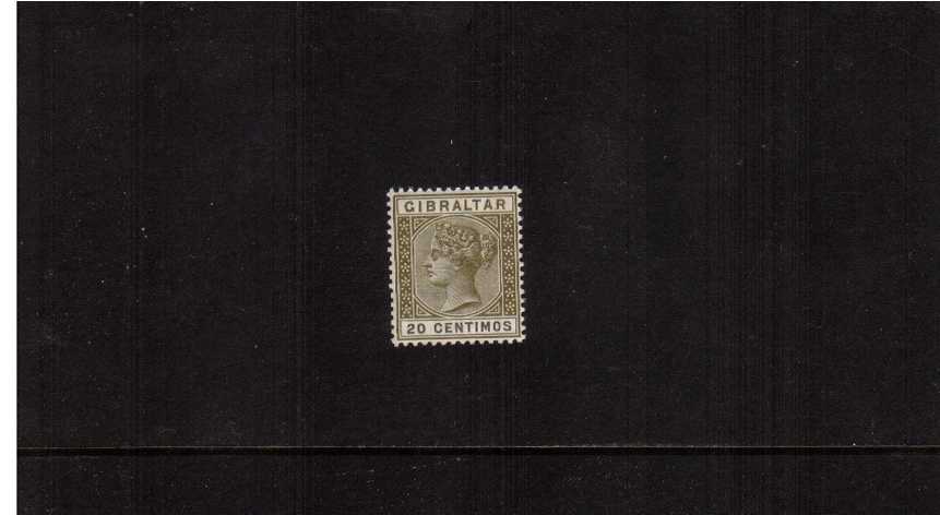 20c Olive-Green and Brown. A superb unmounted mint single.<br/>A difficult stamp to find unmounted mint. 
<br/><b>AQG</b>