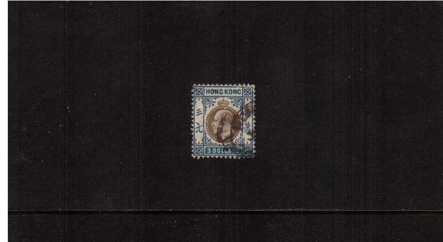 $3 Slate and Dull Blue - Watermark Multiple Crown<br/>
A superb fine used stamp cancelled just to the right of profile by part CDS. Superb!
<br/><b>AQG</b>