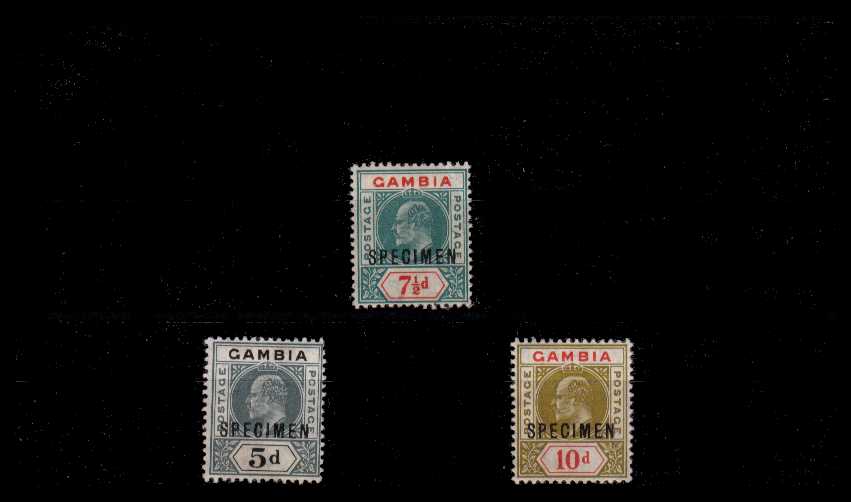 A good lightly mounted mintcomplete ''SPECIMEN'' set of three. Feint gum crease on the 7絛 value mentioned for accuracy. <br/><b>AQG</b>