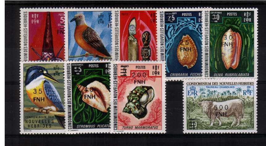 The local, Port Vila overprinted set of nine superb unmounted mint. A rare, very seldom seen set.