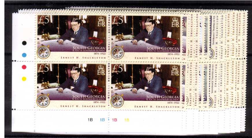 The Ernest H. Shackleton commemoration definitive set of twelve <br/>in superb unmounted mint cylinder corner blocks of four.