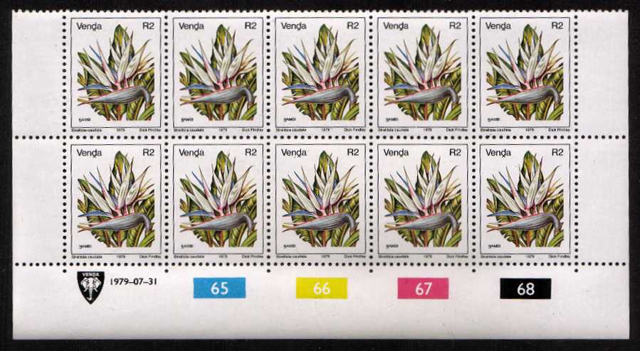 The ''Flowers'' complete set of nineteen in complete plate strips of ten.<br/>Please note only the top value has been scanned but entire set is this fornat. 
<br/><b>ZKL</b>