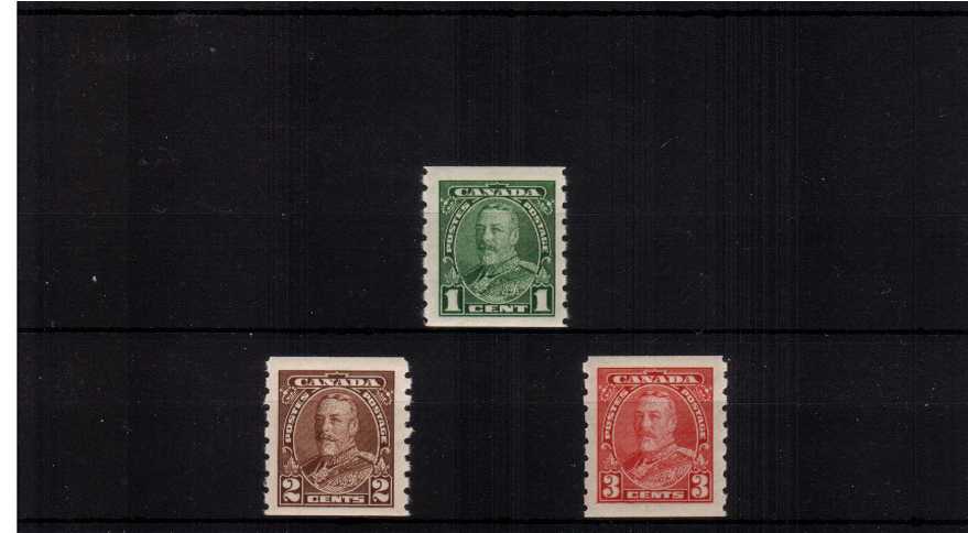 The George the 5th set of three Coils Imperf x Perf 8 superb unmounted mint.
<br/><b>QTQ</b>