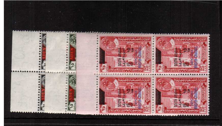 
 The ''CHURCHILL'' set of three in superb unmounted mint top marginal blocks of four.<br><b>ZKR</b>