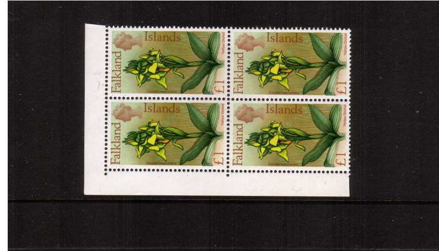 The 1 top value of the definitive set in a superb unmounted mint NW corner block of four.
<br><b>ZKS</b>