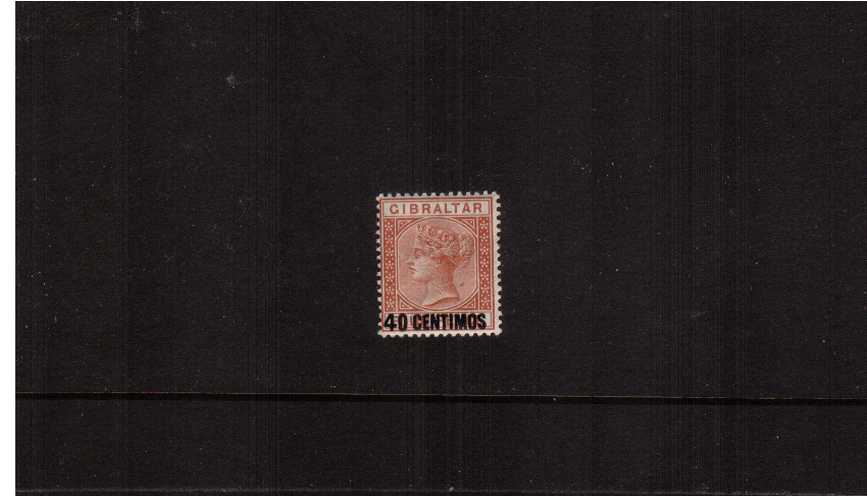 The 40c on 4d Orange-Brown Spanish currency overprint single.<br/>A fine lightly mounted mint single.

