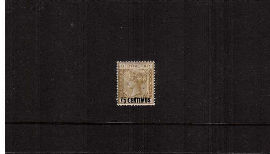 The 75c on 1/- Bistre Spanish currency overprint single.<br/>A fine lightly mounted mint single.
