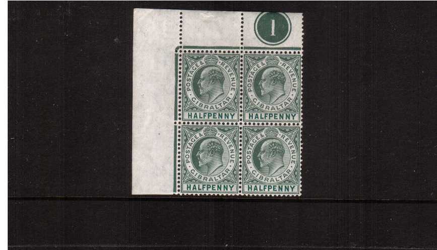 絛 Dull Green and Bright Green - Watermark Multiple Crown ''CA'' - on Chalky Paper<br/>A superb unmounted mint NW plate number block of four,