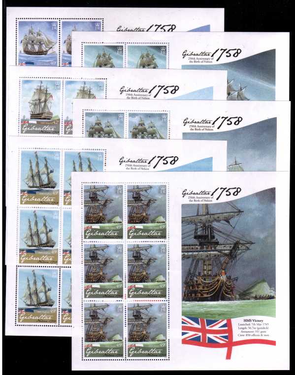 Birth Anniversary of Admiral Lord Nelson<br/>set of six special sheetlets superb unmounted mint.