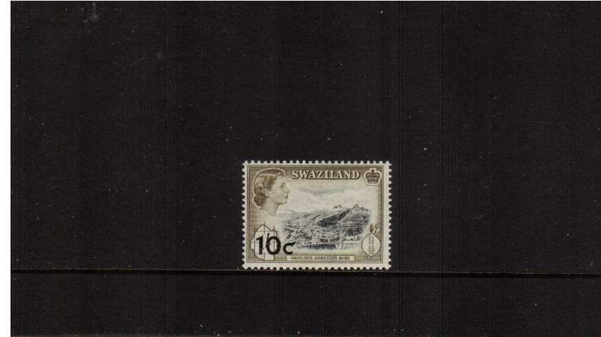 10c on 1/- Black and Deep Olive definitive single superb unmounted mint.