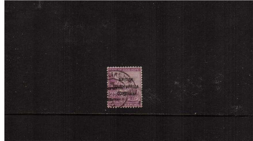 6d Deep Purple with -  FORGED - ''BRITISH SOUTH AFRICA'' overprint good fine used.<br><b>ZKX</b>