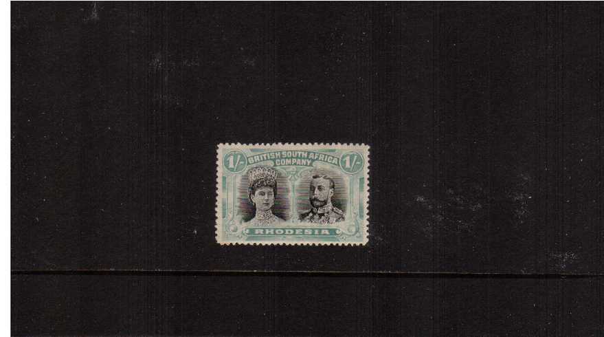 1/- ''Double Head'' Black and Pale Blue-Green - Perforation 14.<br/>A fine lightly mounted mint stamp.
<br><b>ZKX</b>