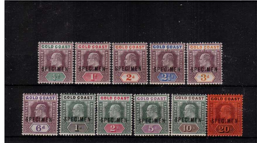 The Edward 7th - Watermark Crown CA<br/>A fine lightly mounted mint seo of thirteen overprinted ''SPECIMEN''.
<br><b>ZKZ</b>