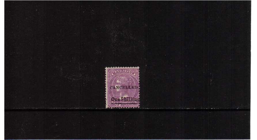 1/- overprinted on 5/- bright Mauve overprinted 