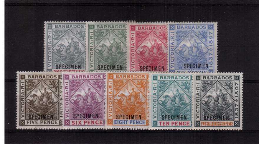 The Diamond Jubilee set of nine overprined ''SPECIMEN''. A very fine and fresh set lightly mounted mint with several being unmounted mint! 
<br><b>ZJZ</b>