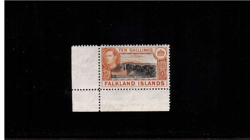 Black and Red-Orange on greyish paper.
<br/>A superb unmounted mint SW corner single. A lovely bright and fresh stamp, stunning!
<br/><b>ZFZ</b>