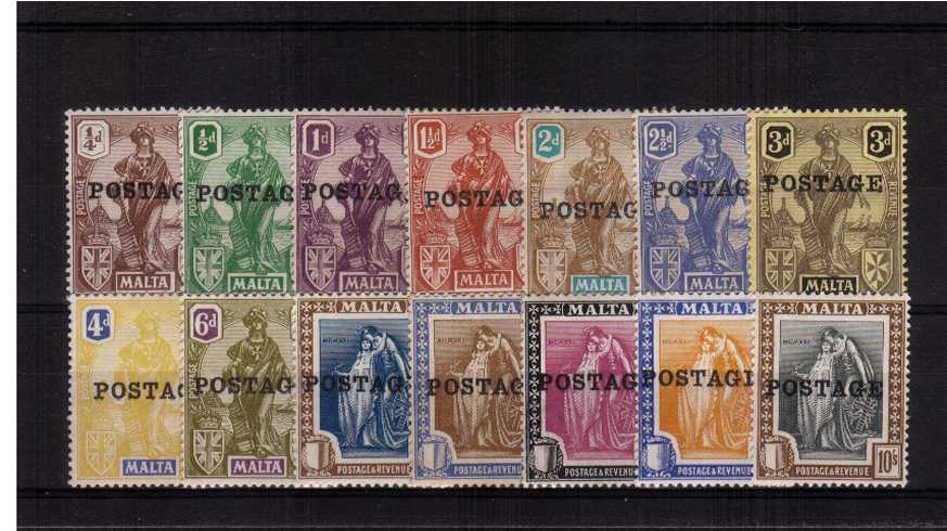 The ''POSTAGE'' overprint set of fourteen superb unmounted mint. A rare set to find unmounted mint!
<br/><b>XFX</b>