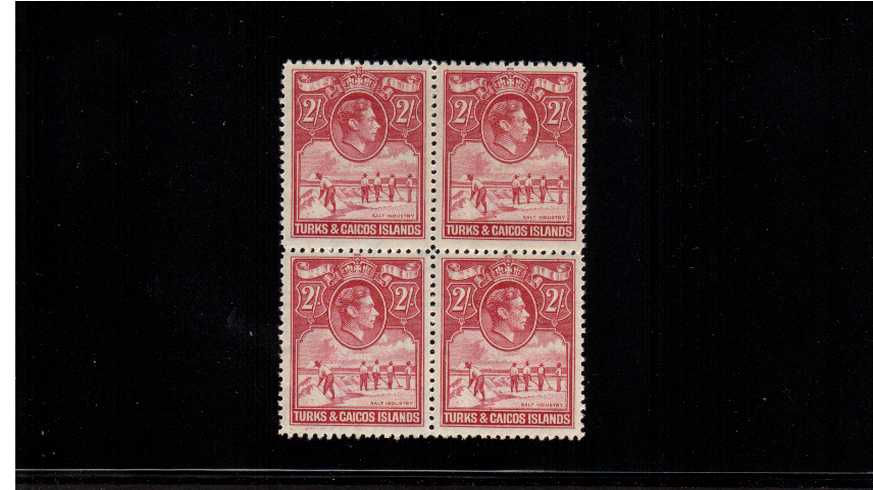 2/- Deep Rose-Carmine superb unmounted mint block of four. 
<br/><b>ZDZ</b>