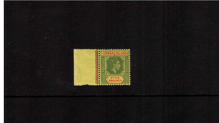 5/- Green and Red on Yellow on Ordinary Paper<br/>A superb unmounted mint left side marginal single.
<br/><b>ZDZ</b>