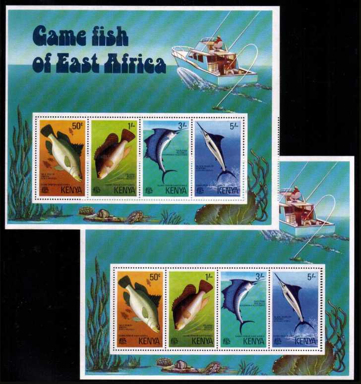 A pair of the Games Fish of East Africa minisheets<br/>both showing a different perforation error at right. Superb unmounted mint.